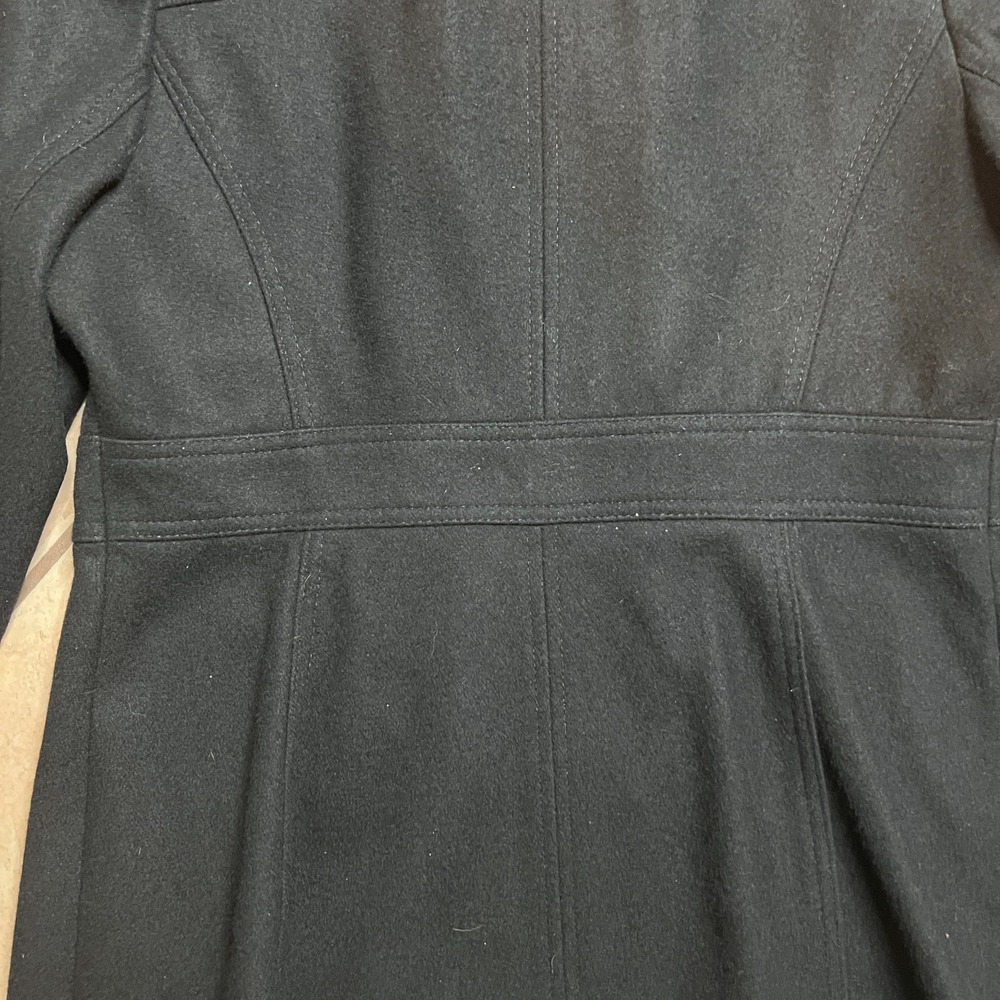 Michael Kors Black Double Breasted Wool Blend Pea Coat Gold Buttons Sz Medium - Picture 8 of 12